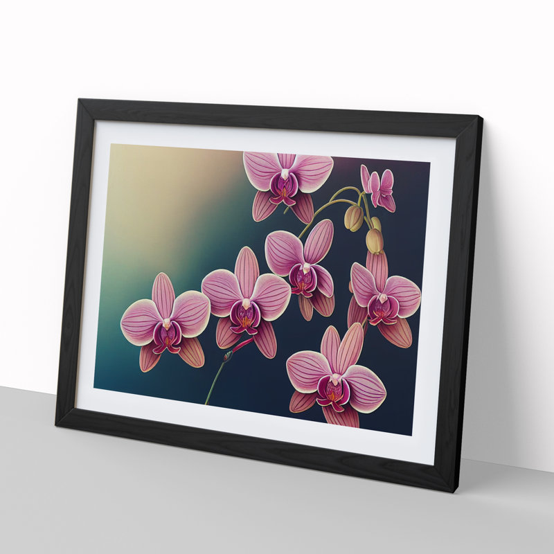 Cheerful Orchid Flowers - Single Picture Frame Print, Black, 34cm H x 46cm W x 2cm D