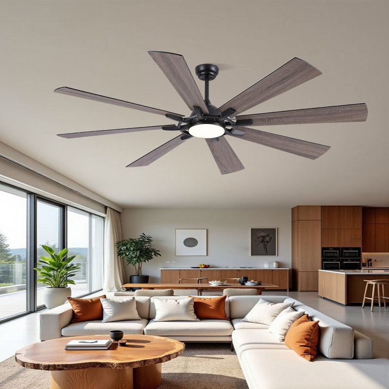 72" Windmill Large Ceiling Fan With 3cct Led Lights And Remote Control, Black