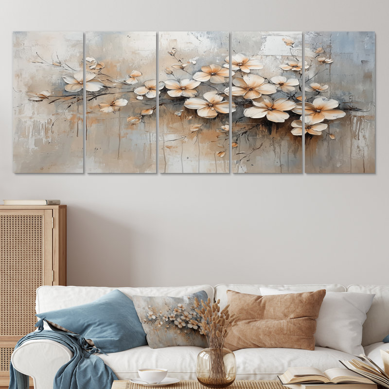 Bangor - Violets Wall Art - ensemble d'art mural traditionnel 5 pièces, H 32 po x l 80 po