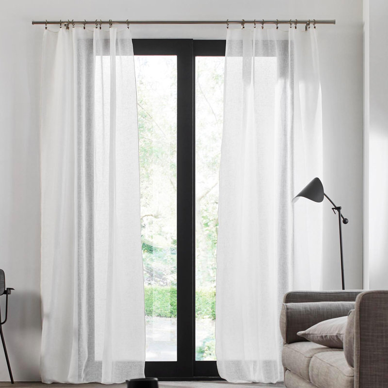 Heaton Linen Sheer Single Curtain Panel, 140 W x 350 D cm, White/White