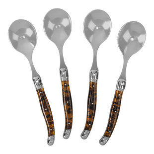 French Home Laguiole Set Of 4 Tortoise Shell Soup Spoons