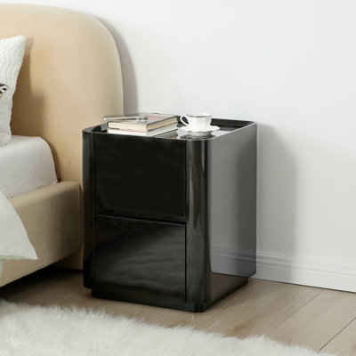 Modern High-gloss 2-drawer Nightstand In Black