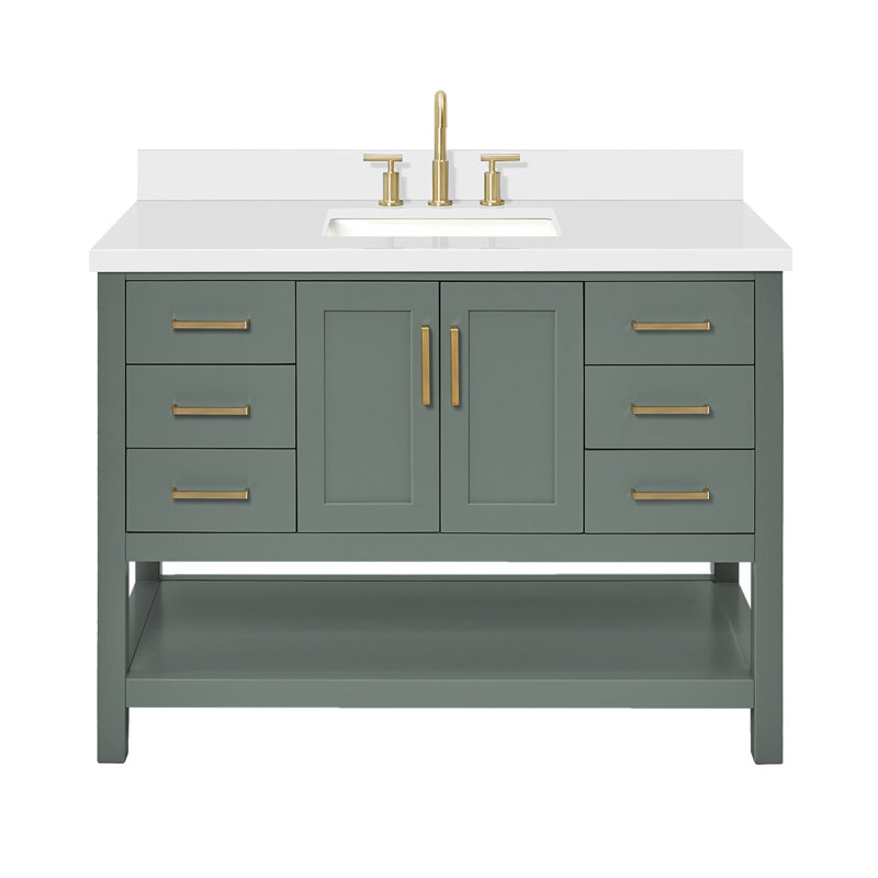 Meuble-lavabo simple 49 po Moille Lequetta, Forme rectangulaire, Vert rétro, Quartz blanc pur