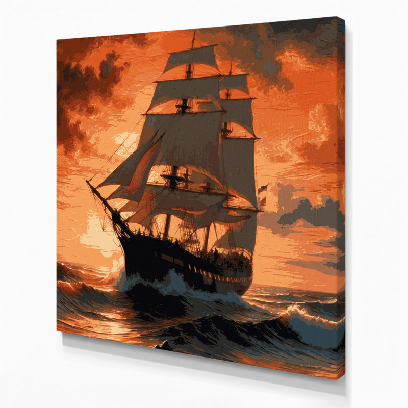 Art nautique brun sur toile nautique, H 32 po x l 32 po