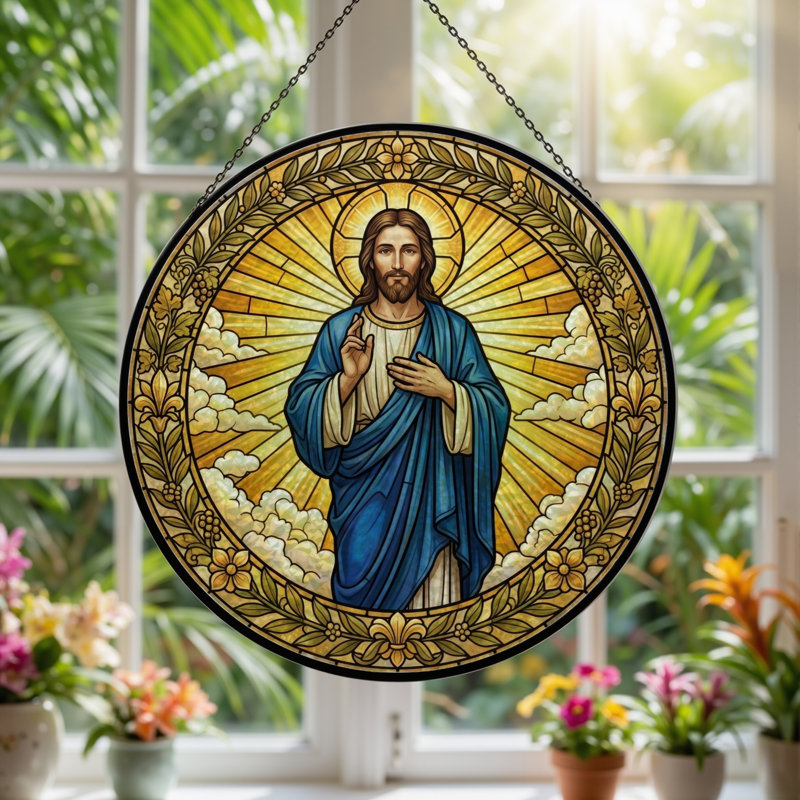 Panneau de vitrail Jésus Christ ， 7,8 H, H 7,8 po