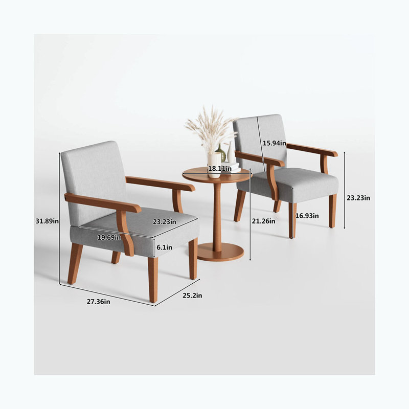 Ensemble de 2 chaises avec cadre en bois, Tissu gris pâle