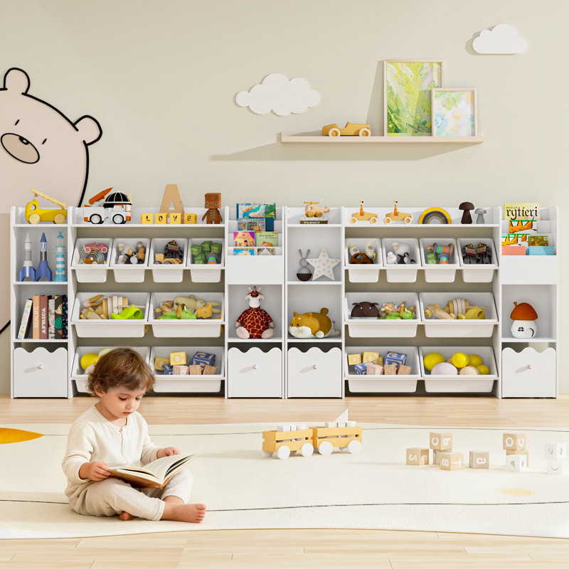 Manufactured Wood Toy Organizer With Bins