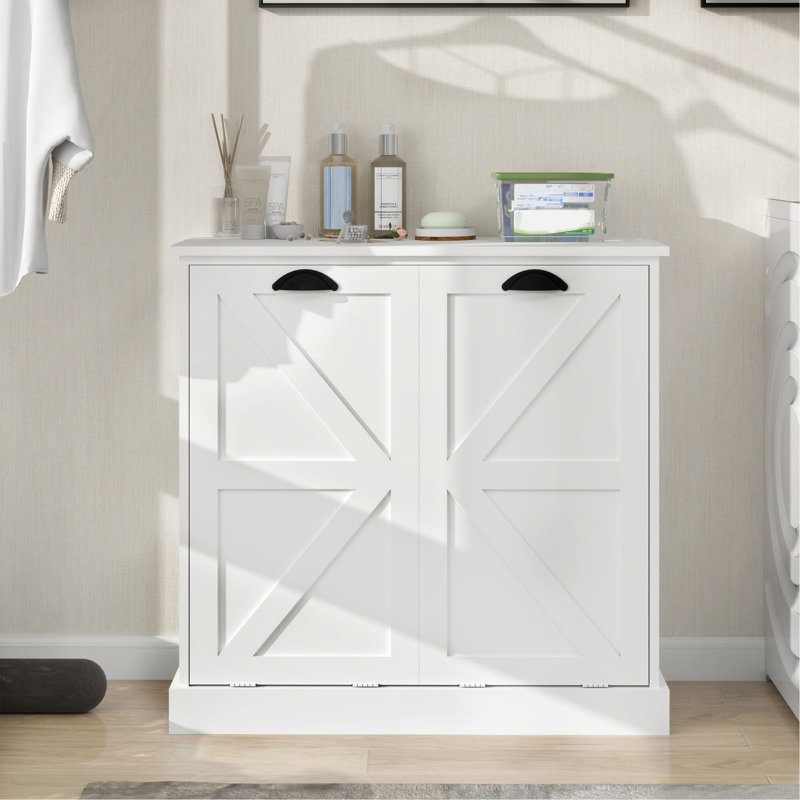 Armoire de trieur de linge à deux compartiments inclinable - blanc