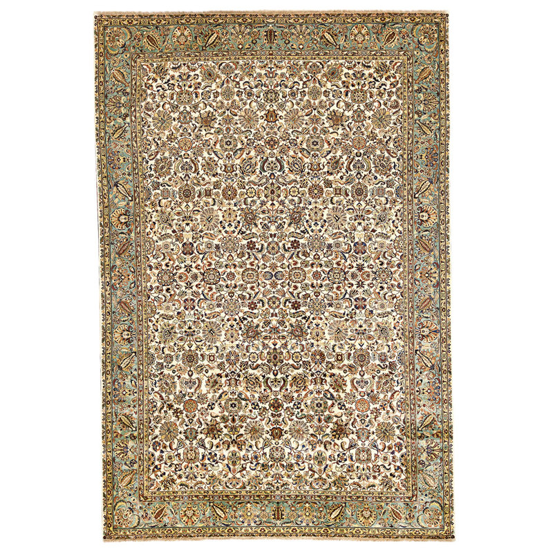 High-Quality Hand-Knotted Cream And Blue Area Rug