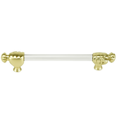 Carpe Diem Fist satin brass extra large fist 6 inch center to center pull, 3/4 inch acrylic bar in finish Satin Brass
