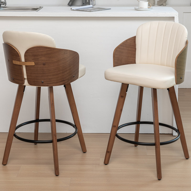 Ljubka Faux Leather Swivel Stools, Counter Stool (26.18" Seat Height), Beige