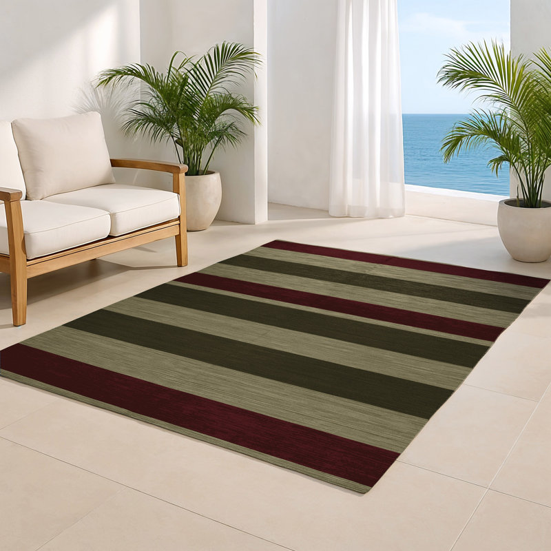 Tapis intérieur / extérieur brun HorizontalStripes, Rectangulaire 2 pi x 3 pi