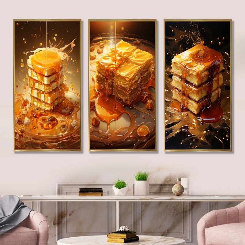 Honey Baklava Bounty Dessert - Ensemble de 4 impressions sur toile Desserts, Cadre flottant doré, H 40 po x l 60 po