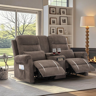 65.7" Modern Manual Reclining Loveseat With Storage Console And Cup Holders