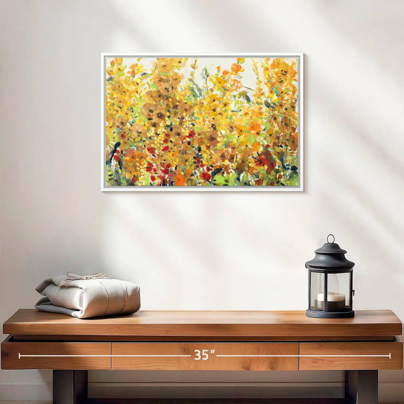Golden Summer Garden I, Cadre flottant blanc, 19 po x 13 po