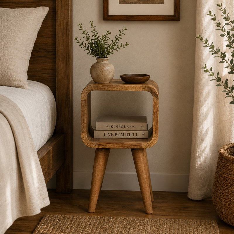 Gelsomina 20cm W Solid Wood Bedside Table, Brown