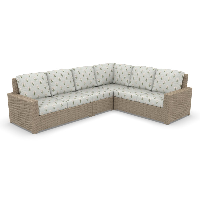 Henri 116" W Outdoor L-Shaped Sectional with Sunbrella Cushions, Sunbrella Mira Celeste