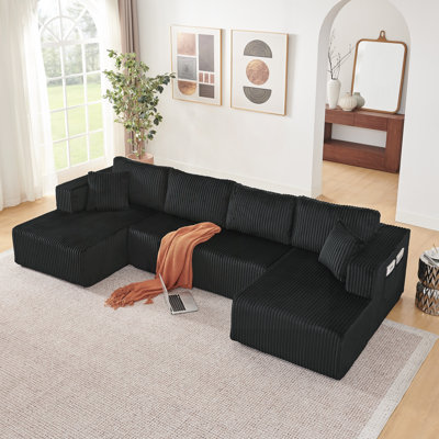132" U-Shaped Modular Sectional Sofa with Corduroy and Memory Foam