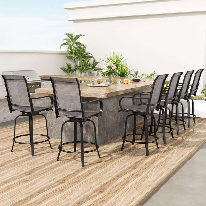Patio Barstools Set Of 2, Swivel Outdoor Patio Bar Stools With PVC-coated polyester Fabric, Height Top Outdoor Chair 360° Swivel, All Weather Use, Ergonomic Comfort Bar Height Tall Stools For Outside