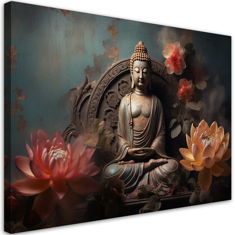 Buddha Zen Flowers - No Frame Print on Canvas, 40cm H x 60cm W