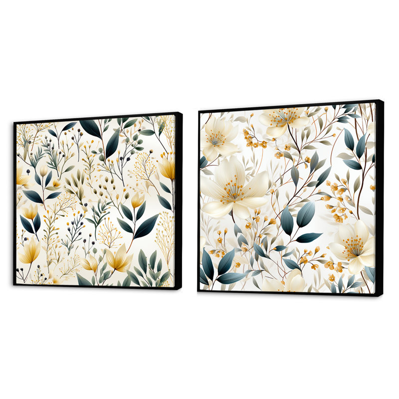 Whitby - Ensemble de 2 collages carrés floral et botanique, Cadre flottant noir, H 16 po x l 33 po