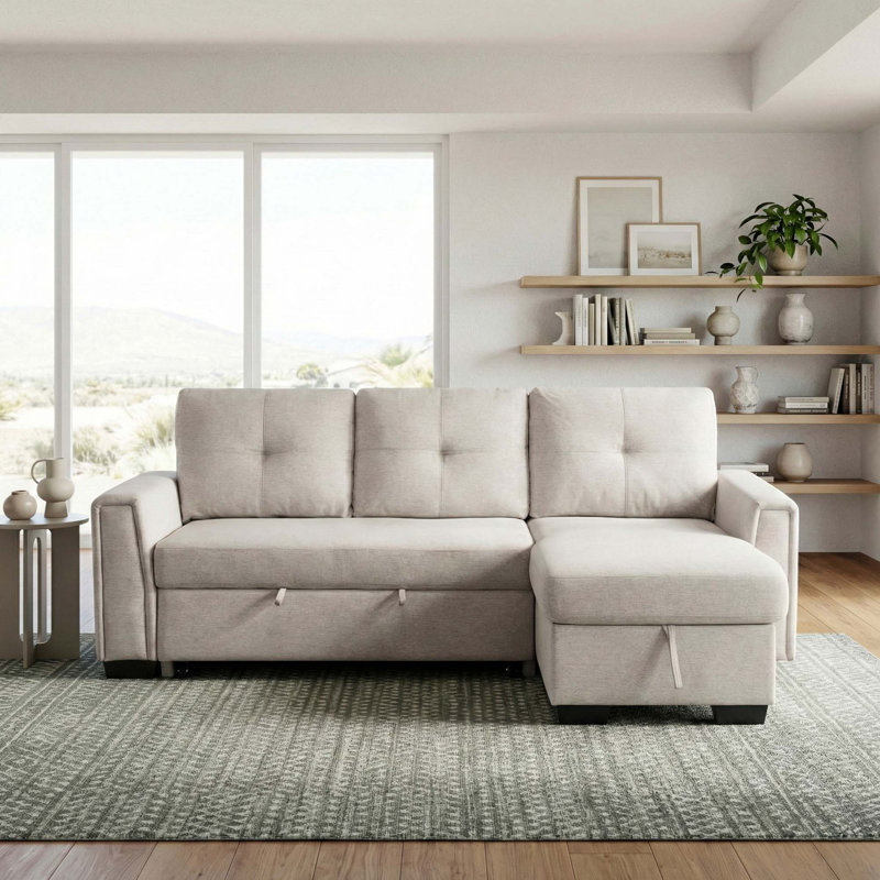 Canapé d'angle moderne 2 pièces avec lit gigogne et rangement dissimulé