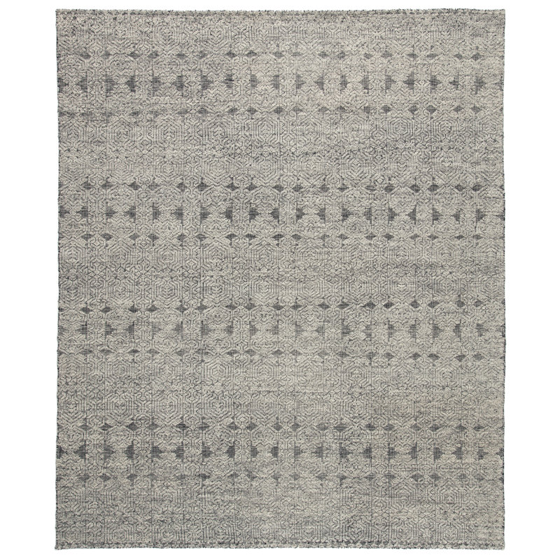 Abelle Wool Geometric Area Rug in Jet Black/Cloudburst/Ash, Rectangle 5' x 8'