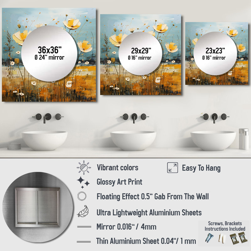 Raiyah - Grande décoration murale carrée Buttercups, 23 po x 23 po