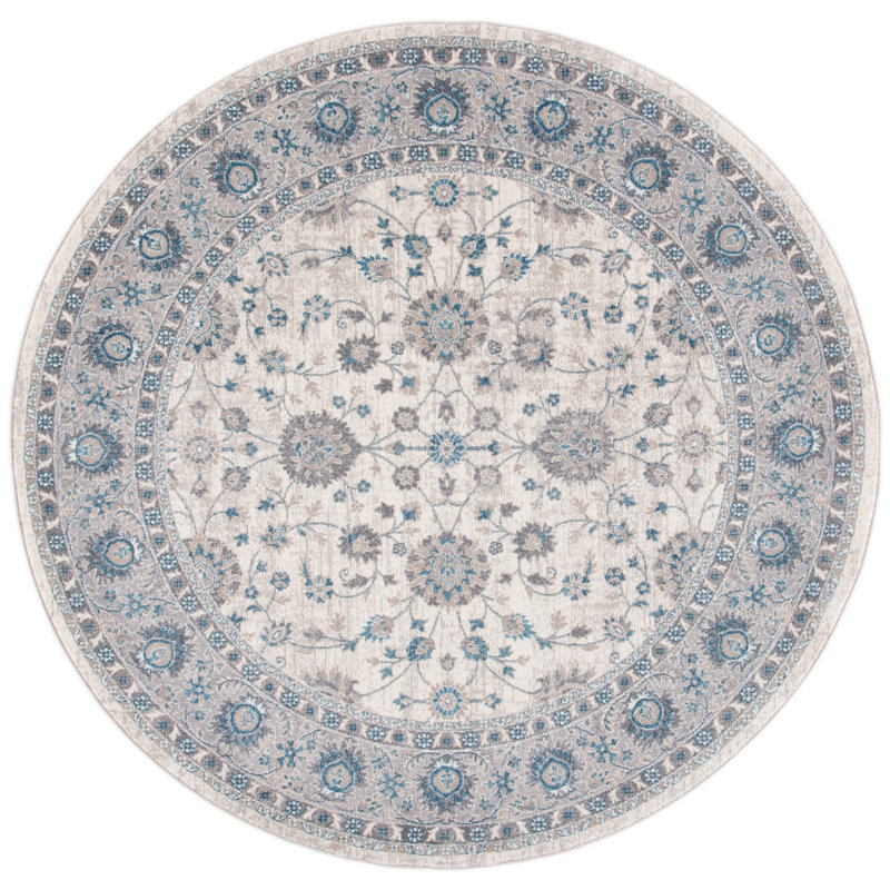 Eileen Oriental Ivory/Blue Area Rug, Round 6'7"