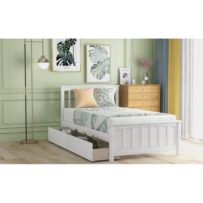 Élégant lit plateforme en bois massif avec lit gigogne et tiroirs de rangement, structure en pin robuste, aucun sommier tapissier, conception peu encombrante, 79,5 po x 42 po x 41,4 po