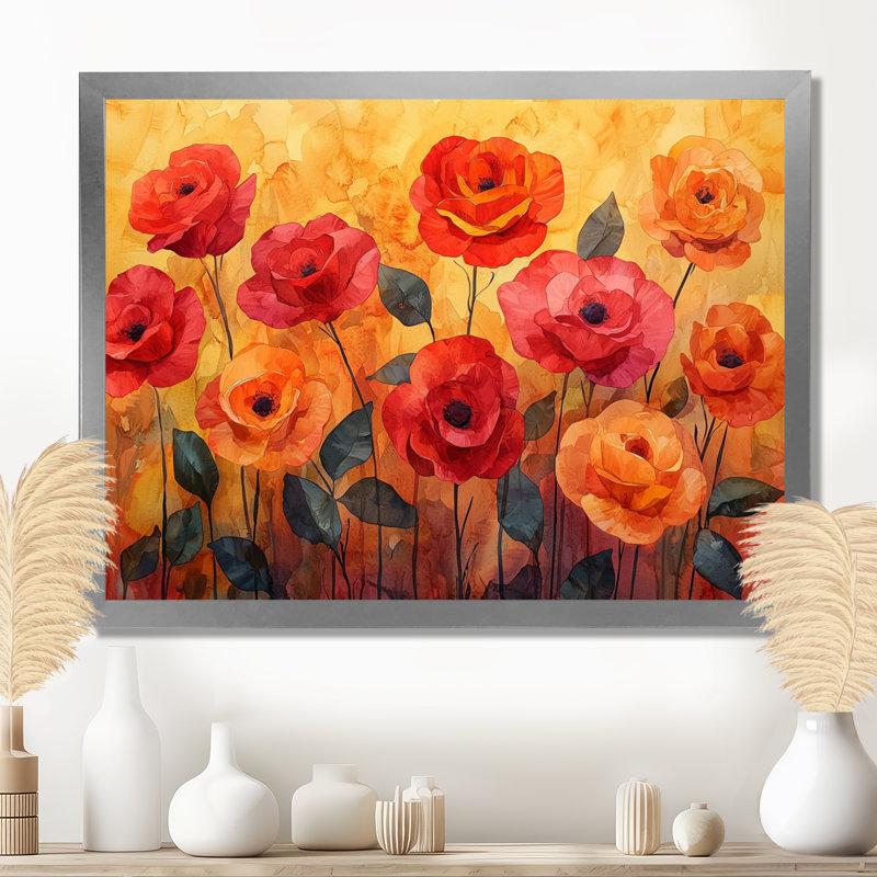 Jaazaniah - Floral Wall Art, H 30 po x l 40 po, Impression encadrée flottante, Argent argent