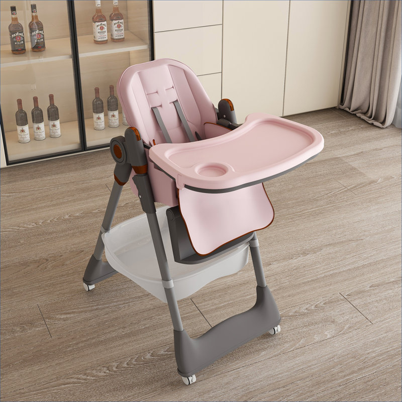 Repas à la maison et chaise haute réglable pour bébé pliable rose pour enfants de 0 à 6 ans