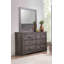 Commode contemporaine à six tiroirs en bois, gris rustique, idéale pour le rangement et l'organisation de la chambre à coucher-480358880