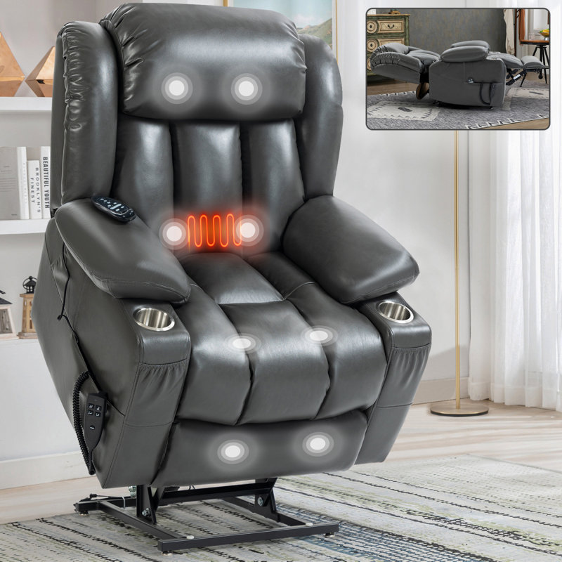Fauteuil inclinable à double moteur et à levage électrique, capacité de 350 lb, positions infinies, massage 8 points, chauffage lombaire, gris