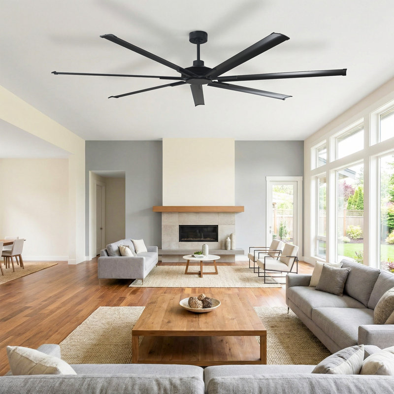120" 7 Aluminum Blades Commercial Industrial Ceiling Fan With Remote Control, Extra Large HVLS Ceiling Fan For Warehouse Shop Barn Gym, No Light