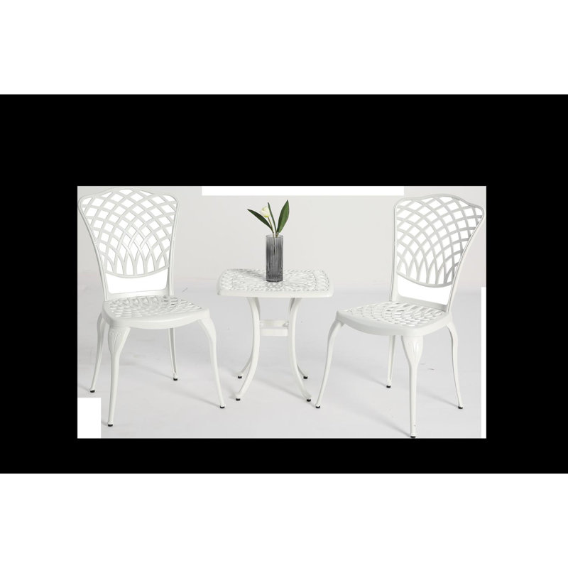 2 Person Aluminium Patio Bistro Set With Table And 2 Chairs, White