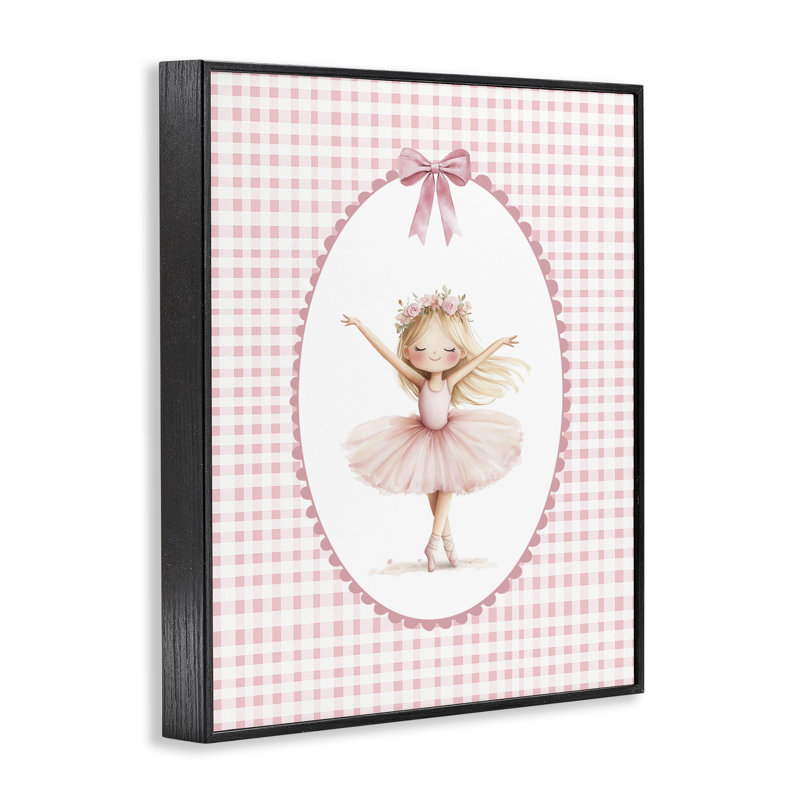 Ballerine sur damier rose, estampe numérique, design par Christine Simpson Art, H 14 po x l 11 po