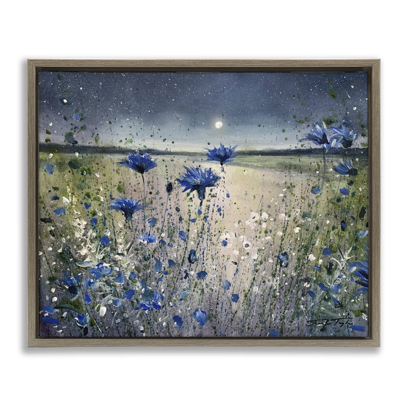 «Moon over Blooming Flowers», art mural sur toile flottant à grain brun par Jennifer Taylor Art, H 17 po x l 21 po