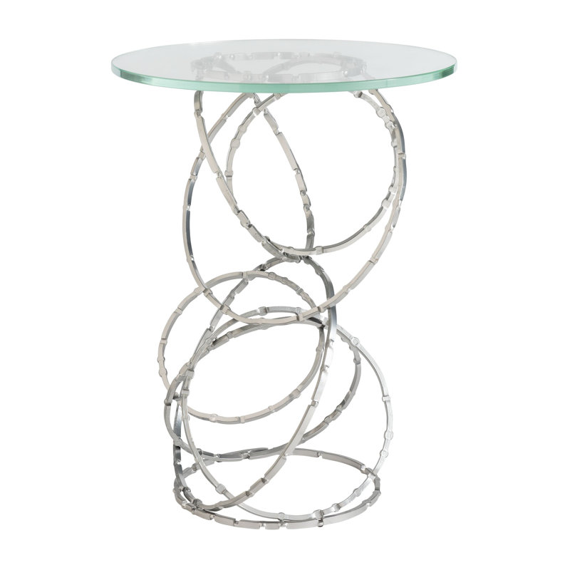 Olympus Glass Top Accent Table, Sterling