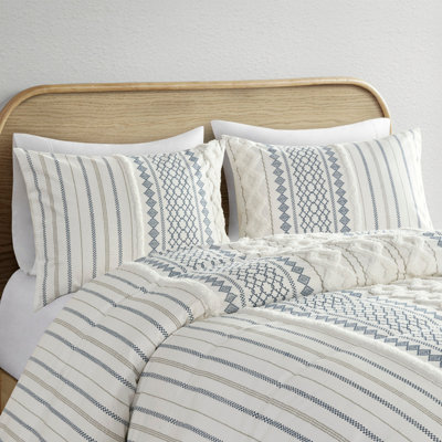 Tufted Cotton Chenille Duvet Cover Set with Global Aztec Print