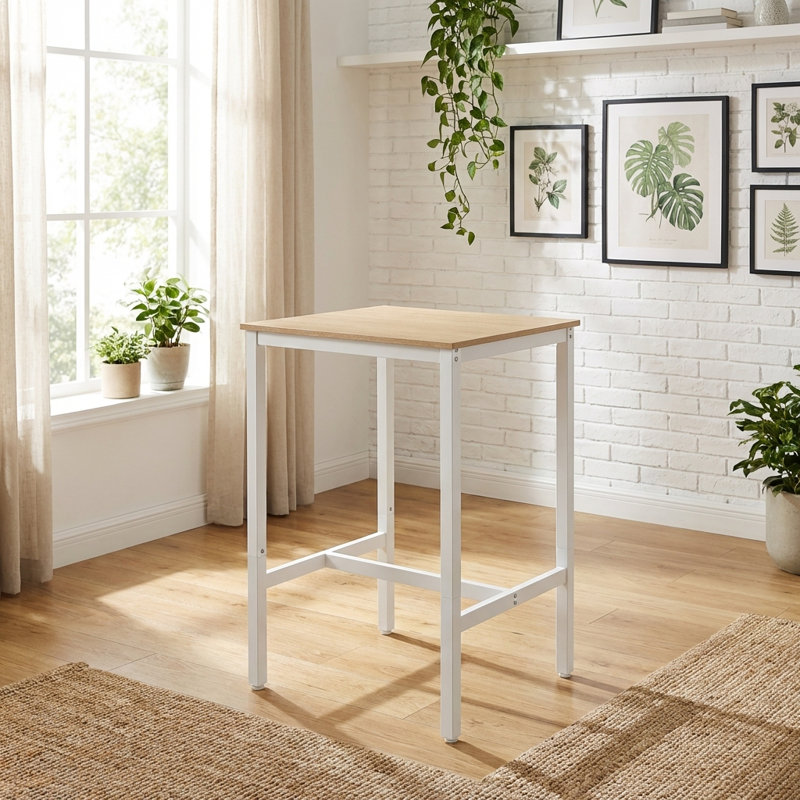 Mciver Metal Base Dining Table, Oak Beige/White, 37" H x 24" L x 24" W