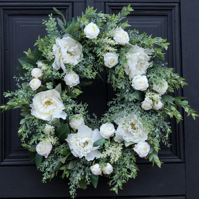 Couronne de pivoines, de thé et de myrte, H 26 po x l 26 po x P 4 po