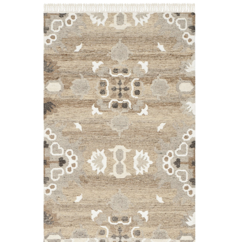 Tapis gris en laine, viscose et coton tissé à la main Mill, Carré 7 pi