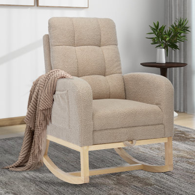 Nursery Rocking Chair with Adjustable Footrest for Living Room,Teddy Fabric Rocking Chair with Solid Wooden Legs,Comfortable Lounge Armchair with Side by Isabelle & Max