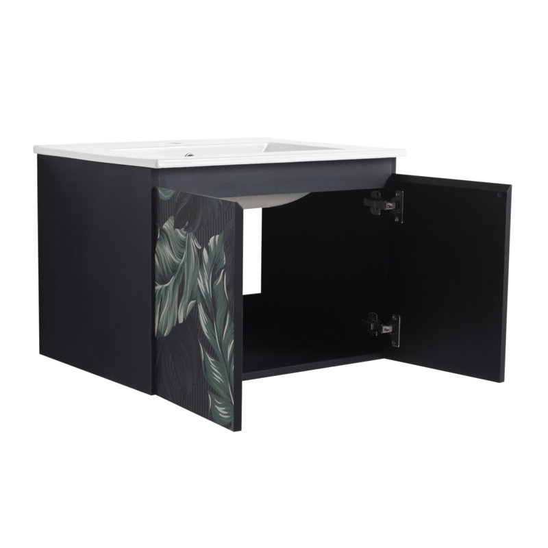 Meuble-lavabo mural flottant 24 po avec lavabo en céramique et armoire à fermeture en douceur, design élégant et peu encombrant
