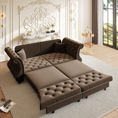 Canapé-lit surdimensionné de 83,8 po Chesterfield, canapé en velours à accoudoirs roulés classique avec capitonnage de fleurs, revêtement pour salon / chambre à coucher / appartement