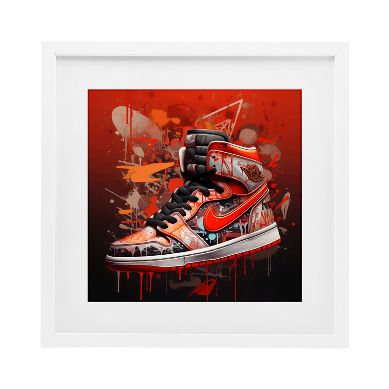 Shades Of Red Sneaker, reproduction encadrée sous verre, design by Creative Studio, H 13 po x l 13 po, Cadre blanc côtier