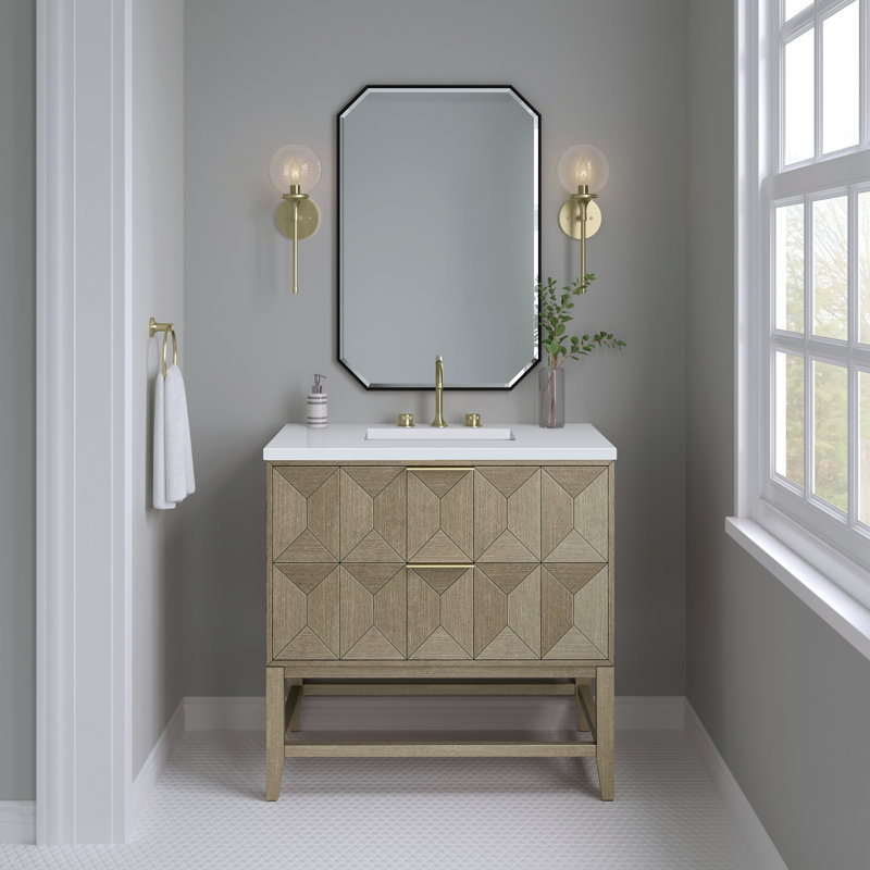 Ensemble de meuble-lavabo simple 36 po Emmeline, Blanc Zeus, 8 po, Chêne galet