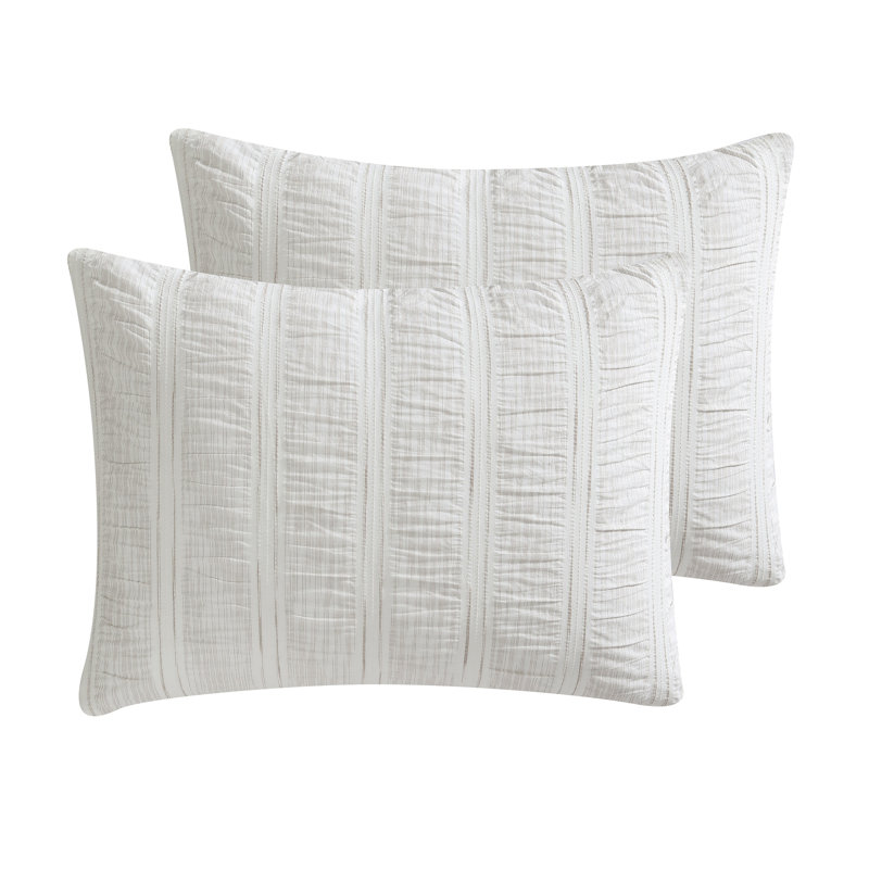 Full White Cotton Seersucker Comforter Set with Pillow Shams