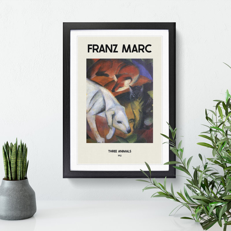 A Dog Cat and Fox by Franz Marc - Picture Frame Painting, 36cm H x 27cm W x 2cm D, Black Framed